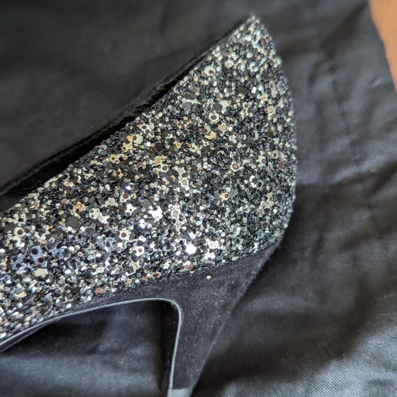 Saint Laurent Charlotte 55MM Black Glitter Kitten Heel Toe Pumps - Picture 4 of 9